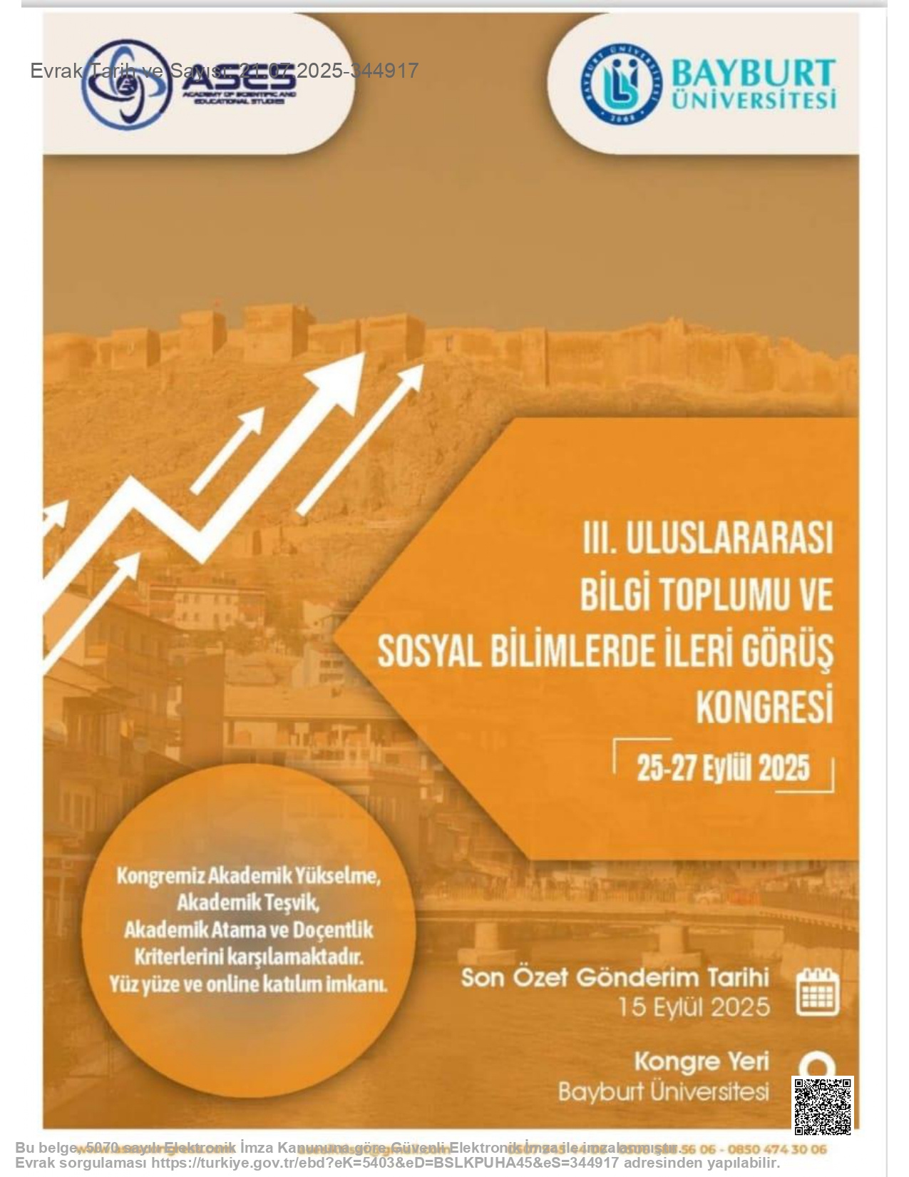 Bayburt Üniversitesi III. Uluslararası Bilgi Toplumu ve Sosyal Bilimlerde İleri Görüş Kongresi